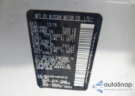 2017 Nissan Armada Platinum из США, поврежденный, VIN JN8AY2NE5H9703733